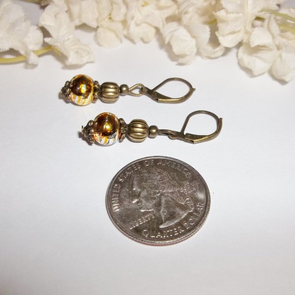 Boho Earring Brown Bronze & Metallic Gold Silver Beaded Dangle Drop Jewelry 5511 - Picture 4 of 8